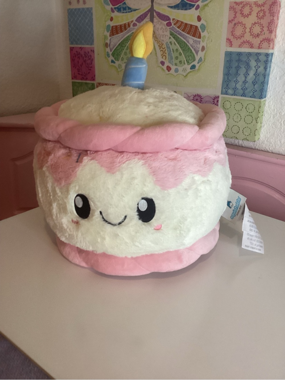 Xl Squishable Birthday Cake Plush Stuffed White,pink Sprinkle W/candle15ix14x16